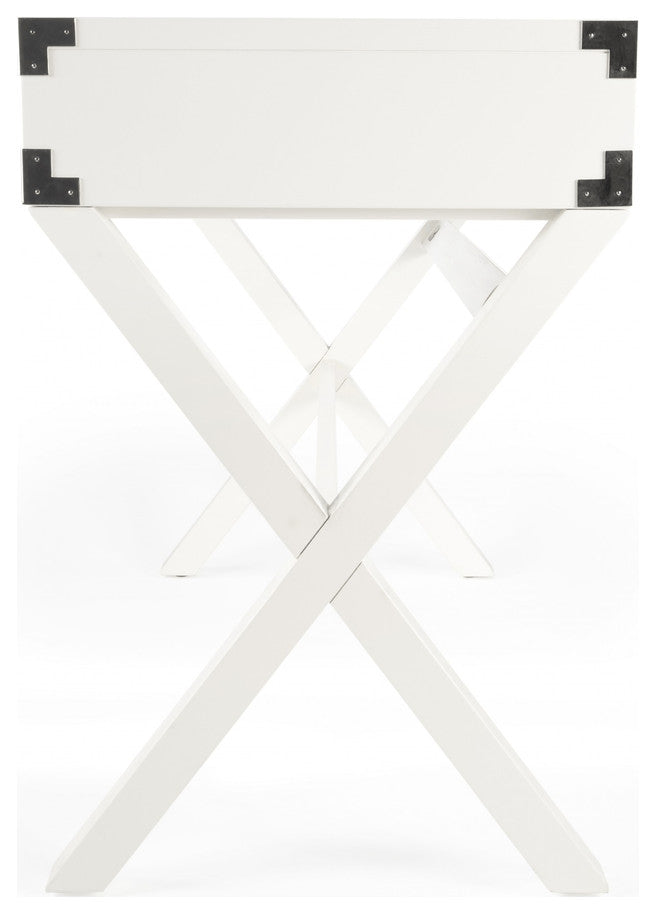 46" White Rubberwood Wood Writing Desk With Three Drawers