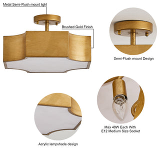 3-Light Modern Gold Semi-Flush Mount Lighting