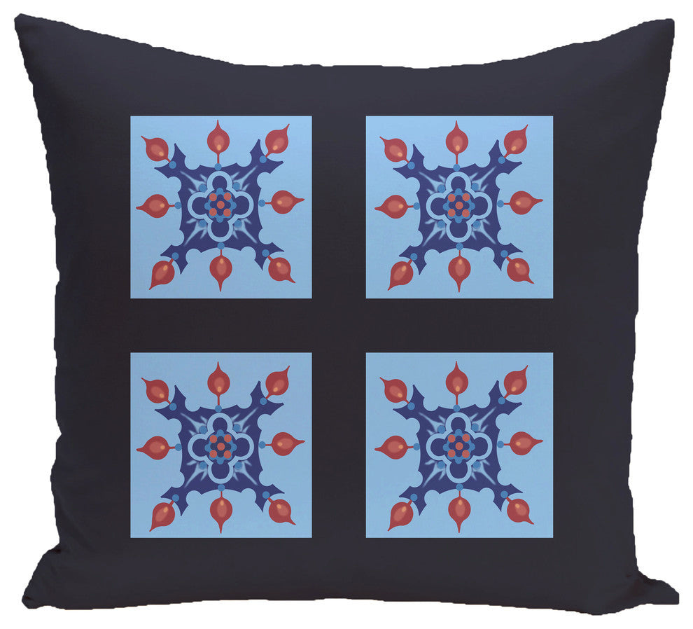 Four Square Geometric Print Pillow, Sky, 16"x16"