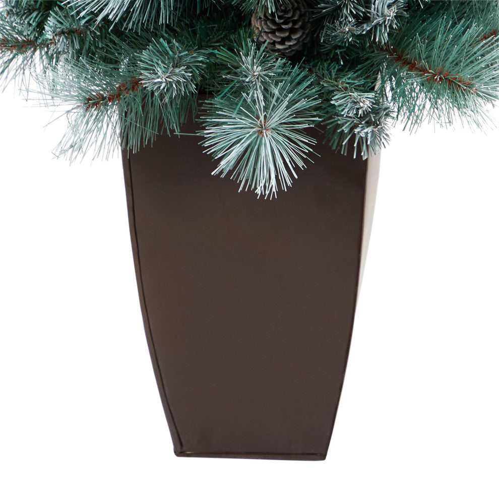 3.5' Frosted British Columbia Mountain Pine Faux Xmas Tree W/Lights, Pinecones