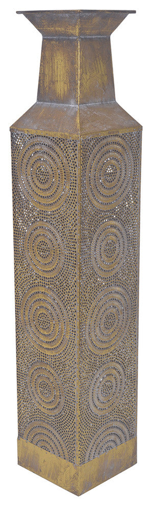 Morrocan Pierced Iron Vase, Medium, Brown
