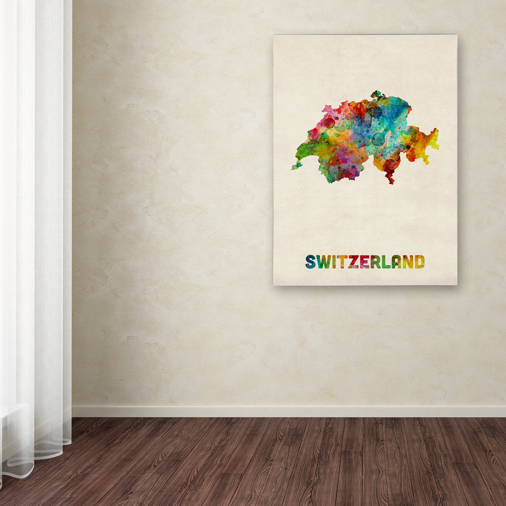 "Switzerland Watercolor Map" Canvas Art by Michael Tompsett