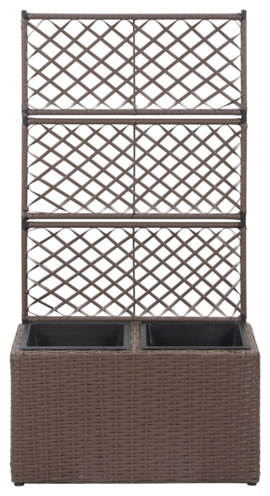 Vidaxl Trellis Raised Bed With 2 Pots 22.8"x11.8"x42.1" Poly Rattan Brown