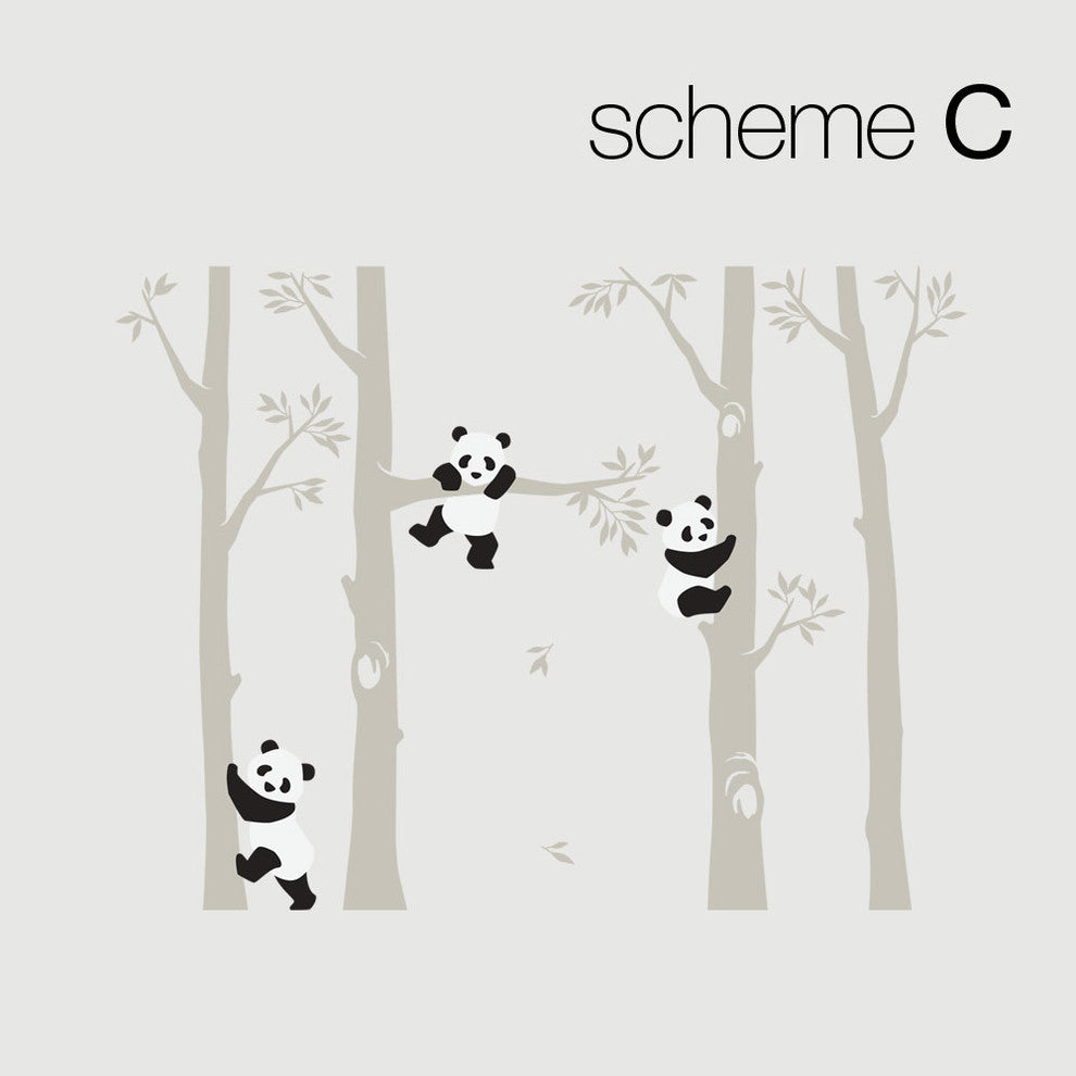 Trees With Pandas Wall Decal, Scheme C, 96" Tall Trees