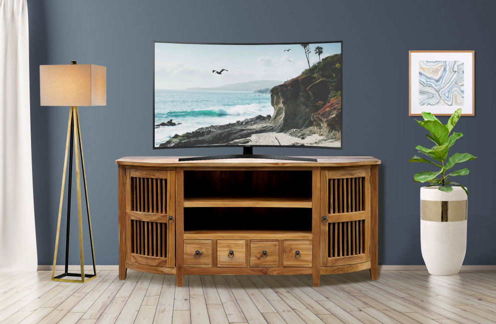 Waxed Teak Wood Belize Buffet / Entertainment Center