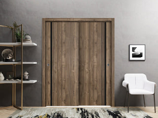 Bypass Doors 56 x 80 | Planum 0011 Walnut with  | Sturdy Rails