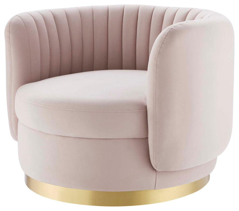 Armchair Swivel Accent Tufted Chair, Pink Gold, Velvet, Modern, Hospitality