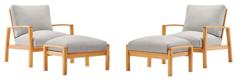 Lounge Sectional Sofa Chair Set, Wood, Brown Natural Gray, Modern, Outdoor