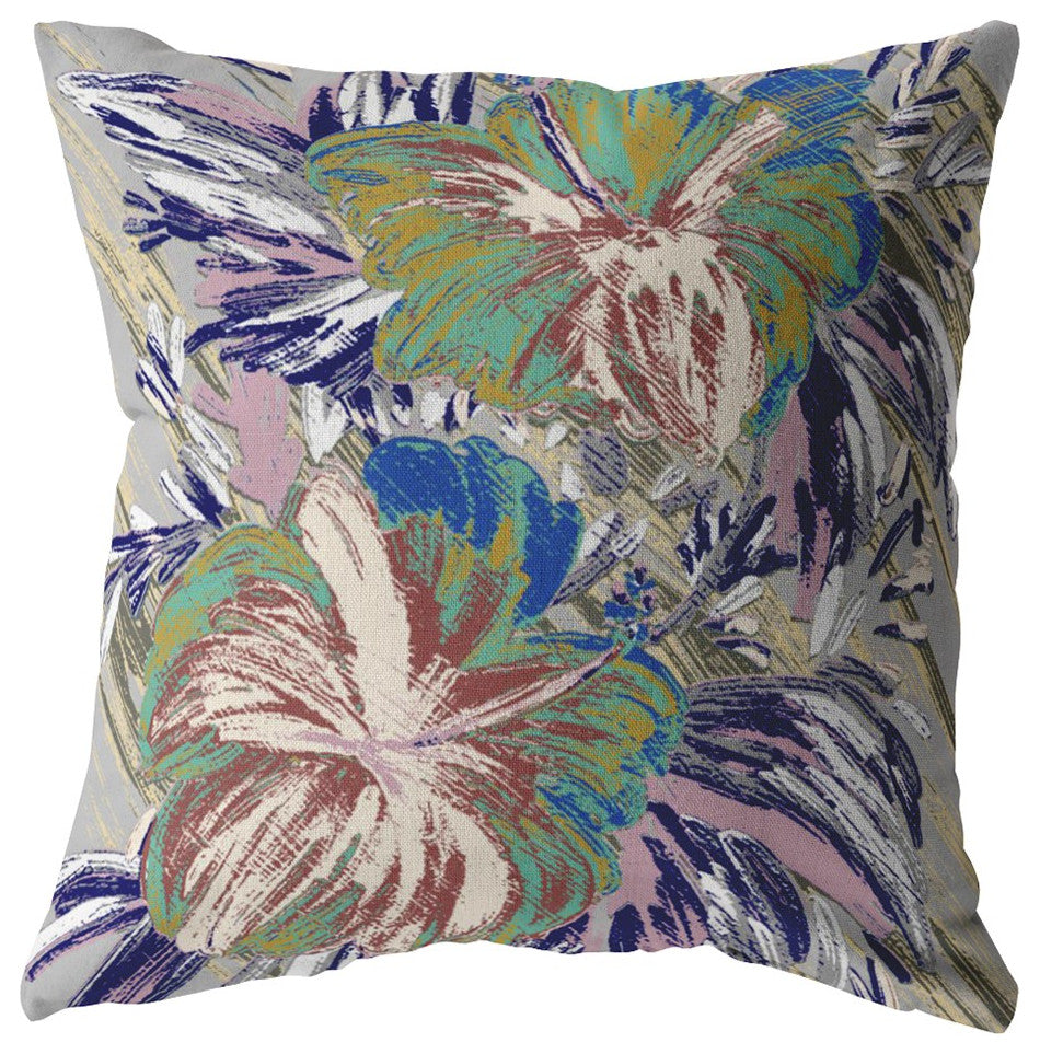 20 Lilac Green Hibiscus Suede Decorative Throw Pillow