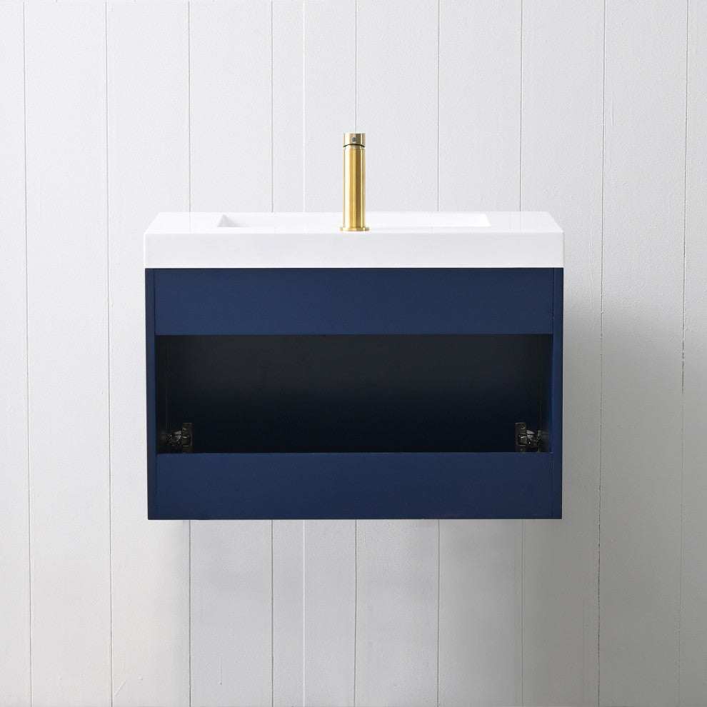 Floating Bathroom Vanity with Sink, Wood Bathroom Vanity Cabinet, Blue, 30"