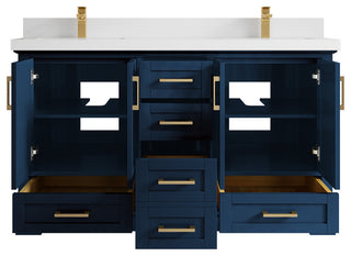 Boston 60 Double Bathroom Vanity in Navy Blue 2" White Quartz