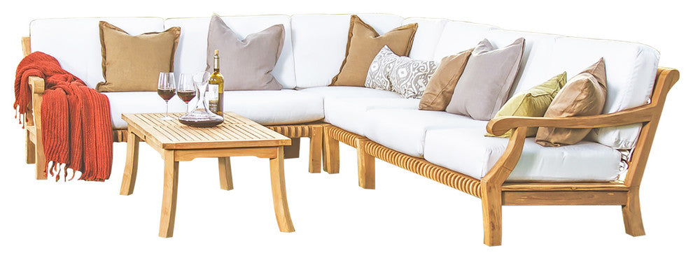 5-Piece Giva Teak Sectional Sofa Set, Dupione Cornsilk Sunbrella Cushion