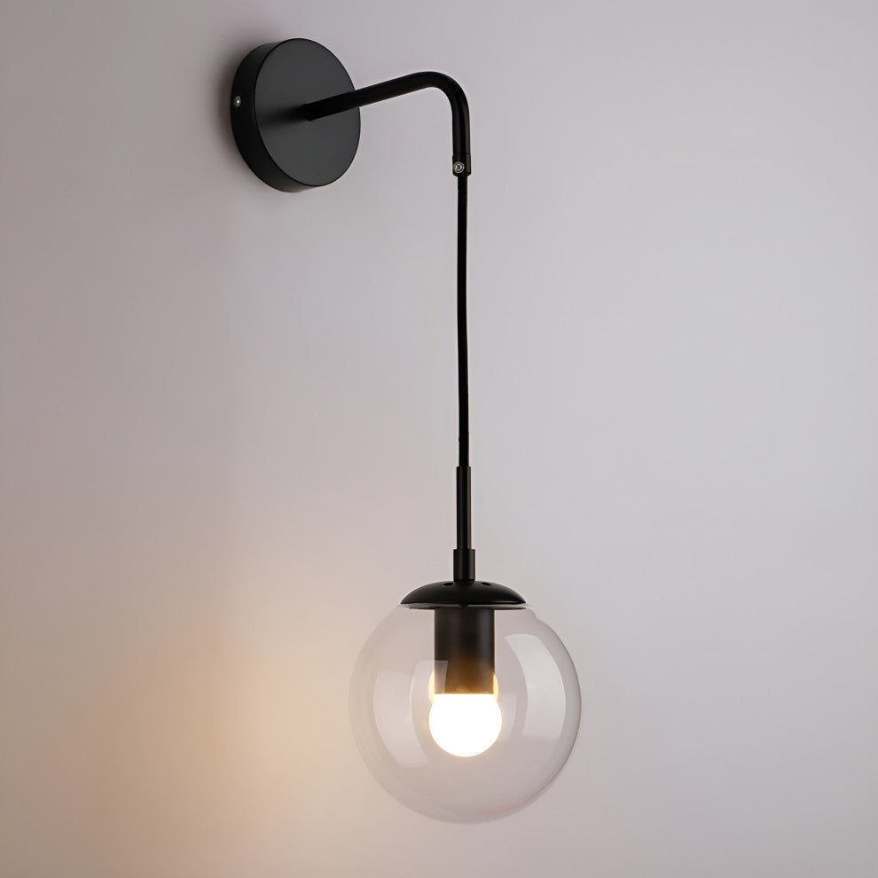 Modern LED Wall Lamp in the Shape of Glass Ball for Dining Room, Black, Clear Glass, Cool Light