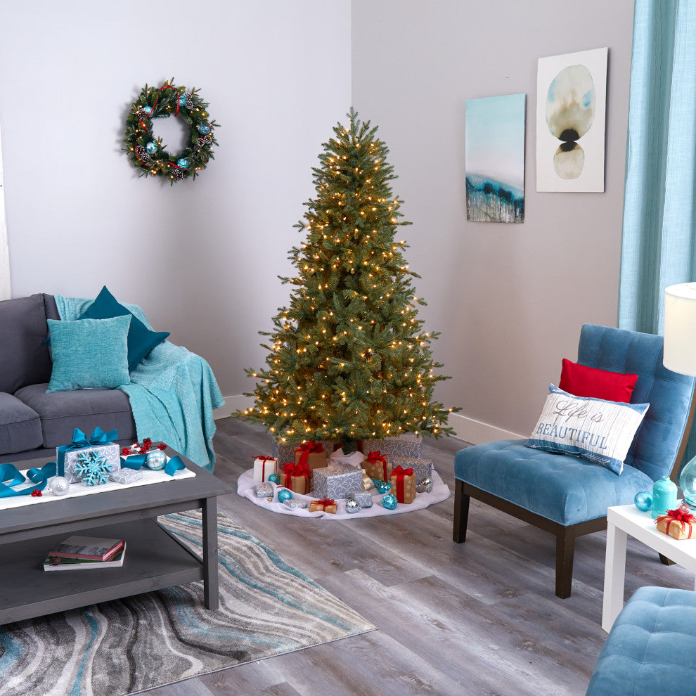 6.5' New Hampshire Spruce Faux Xmas Tree W/500 White Lights & Bendable Branches