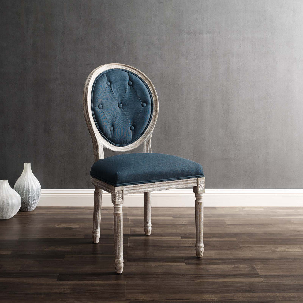 Arise Vintage French Upholstered Fabric Dining Side Chair Natural Light Blue