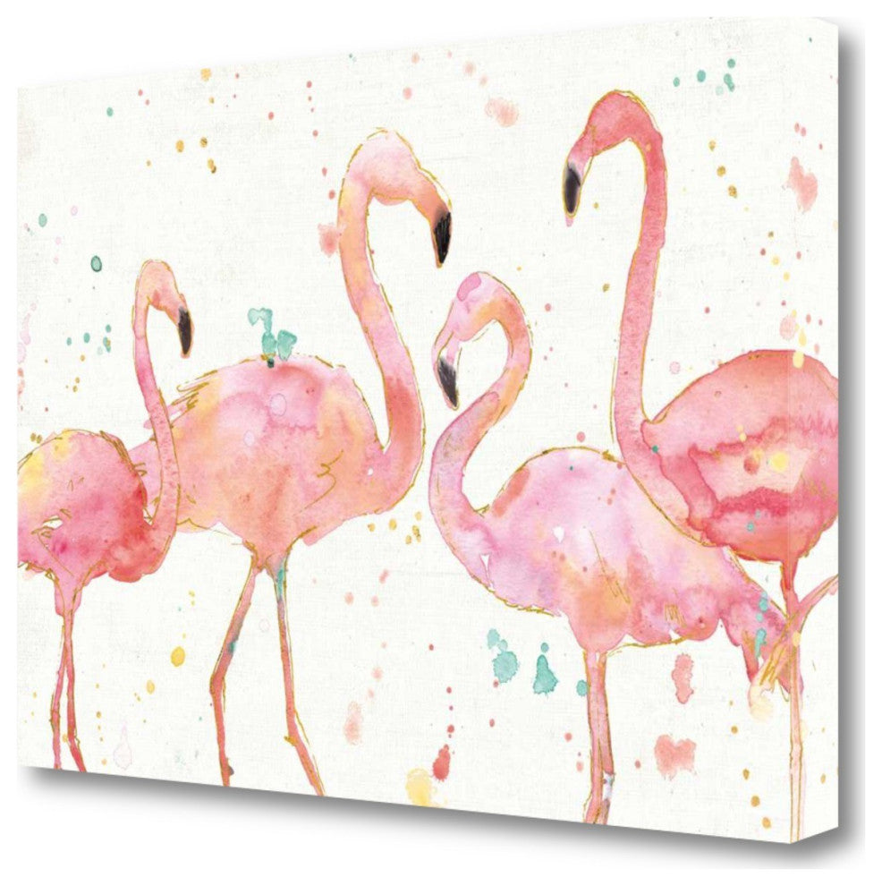 Four Flamingo Watercolor 1 Giclee Wrap Canvas Wall Art