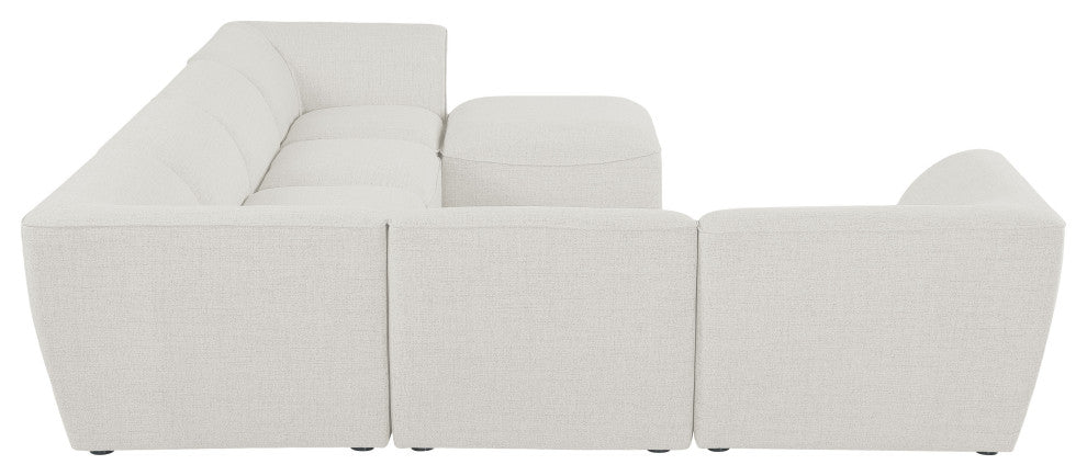 Miramar Linen Textured Fabric  7-Piece Modular U-Shaped Sectional, Cream