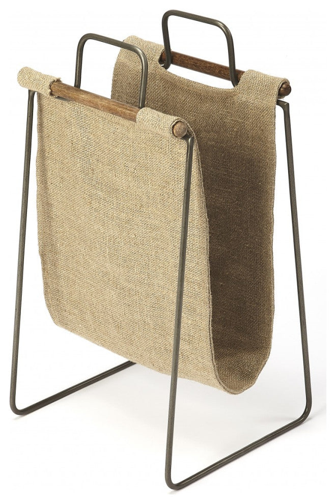 Hanging Burlap and Iron Magazine Rack