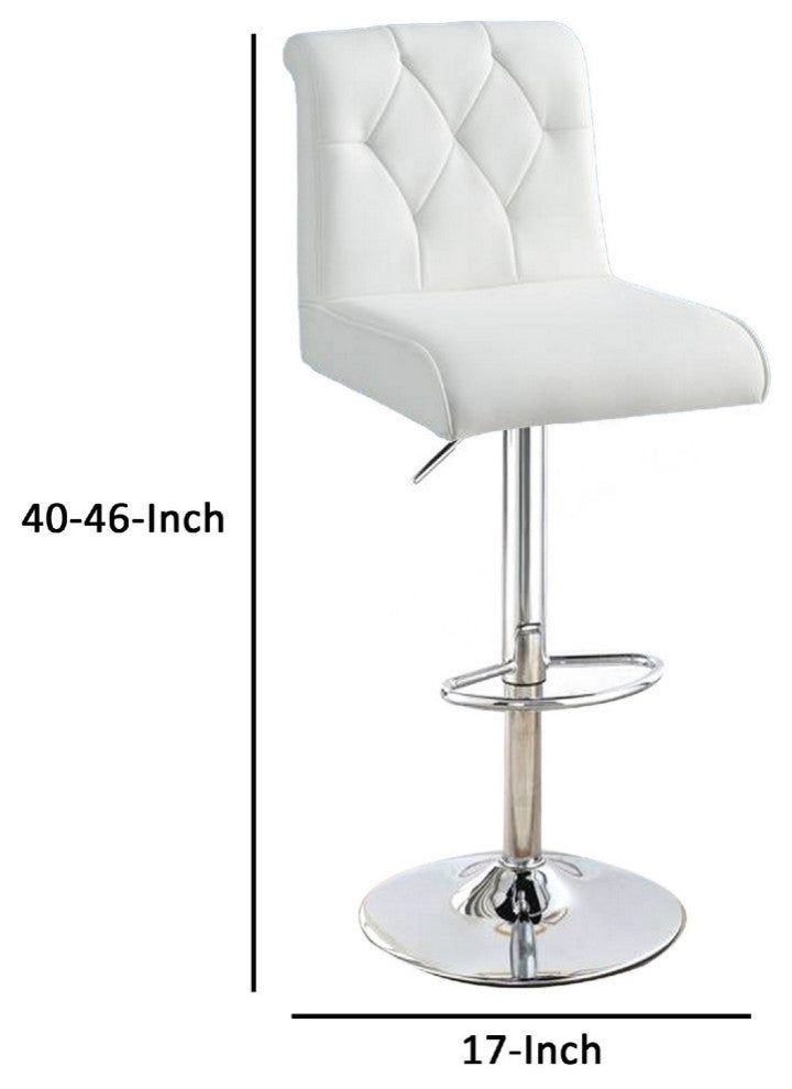 Adjustable Barstool with Rolled Button Tufted Back, Set of 2, White