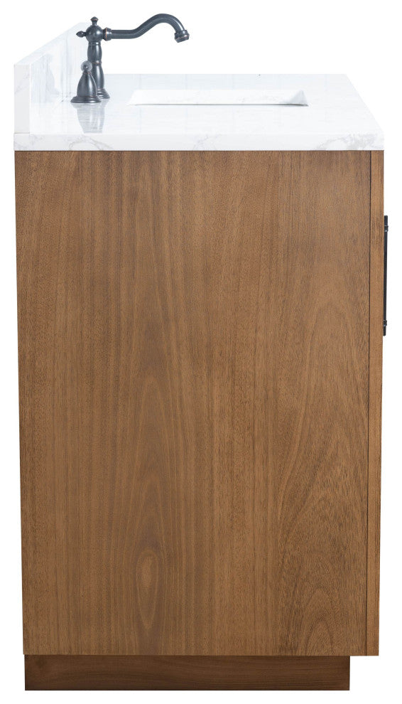 Vanity Art Bathroom Vanity With Sink, Tan, 60" Single, Arabescato White Engineered Marble Top