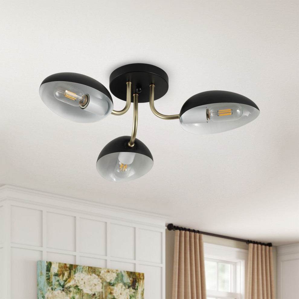 Farmhouse Matte Black 3-Light Semi Flush Mount Ceiling Light Fixture