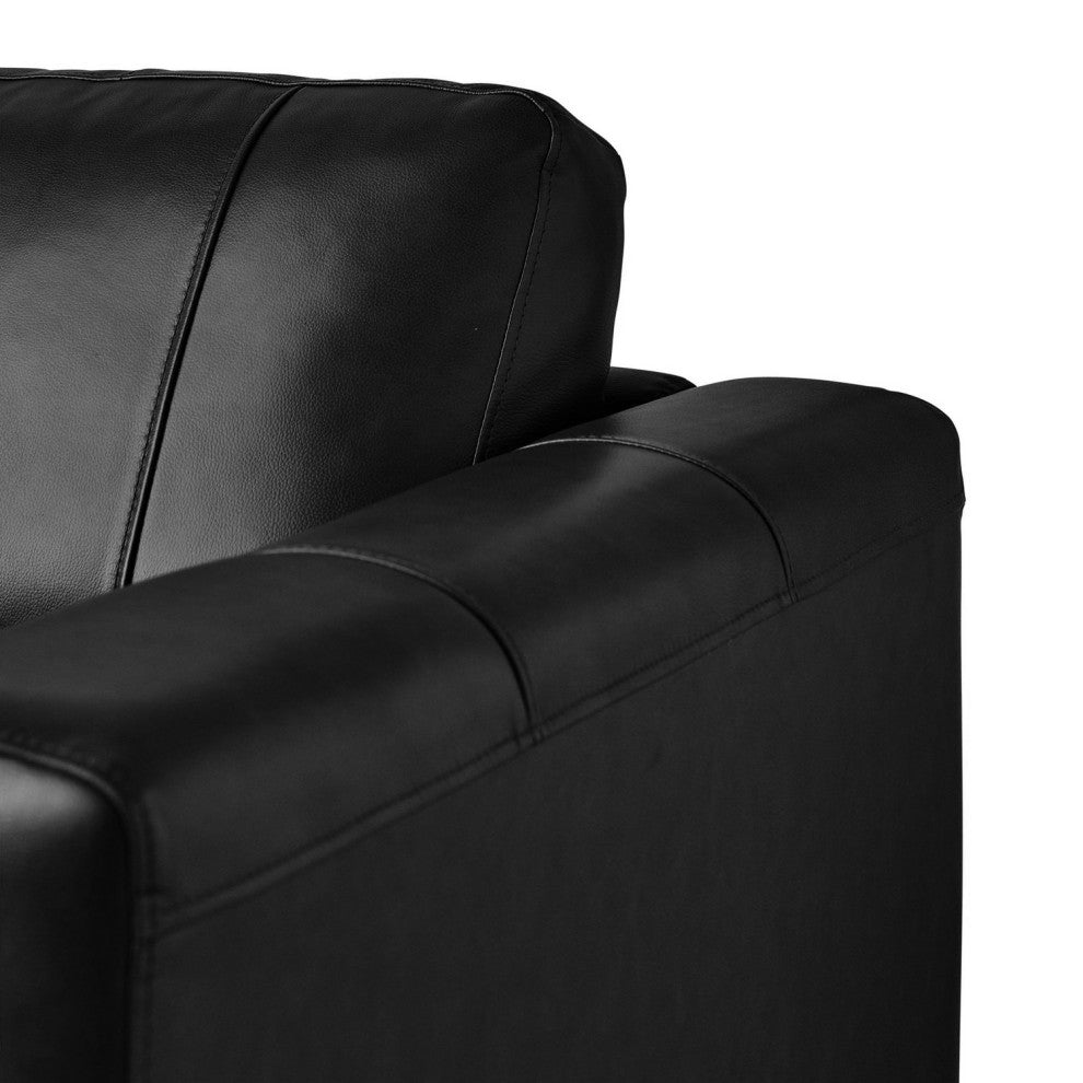 Modern Loveseat, Genuine Leather Upholstered Seat & Stitched Accents, Black