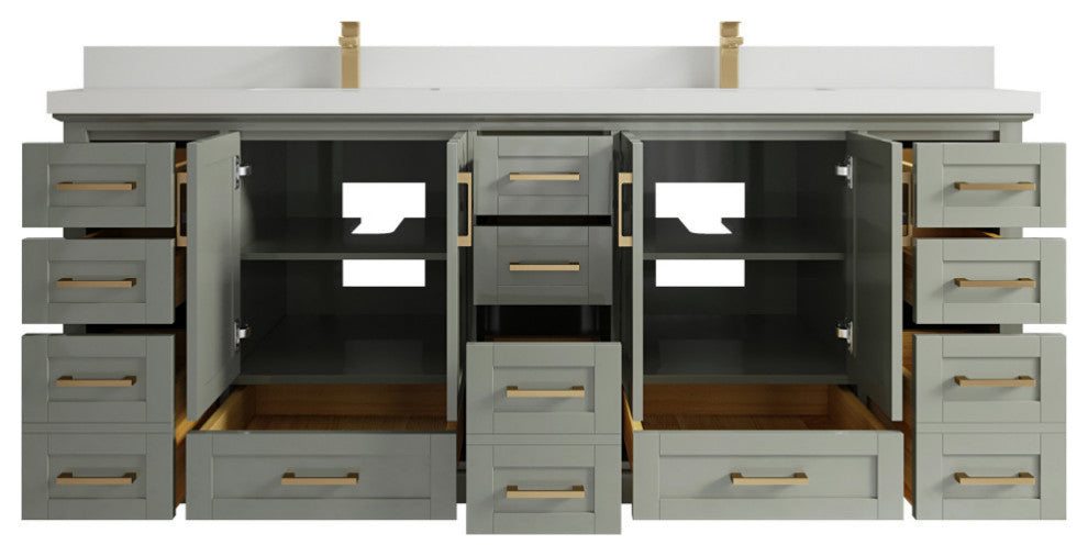 Boston 84 Double Sink Bath Vanity in Evergreen 2" White Quartz