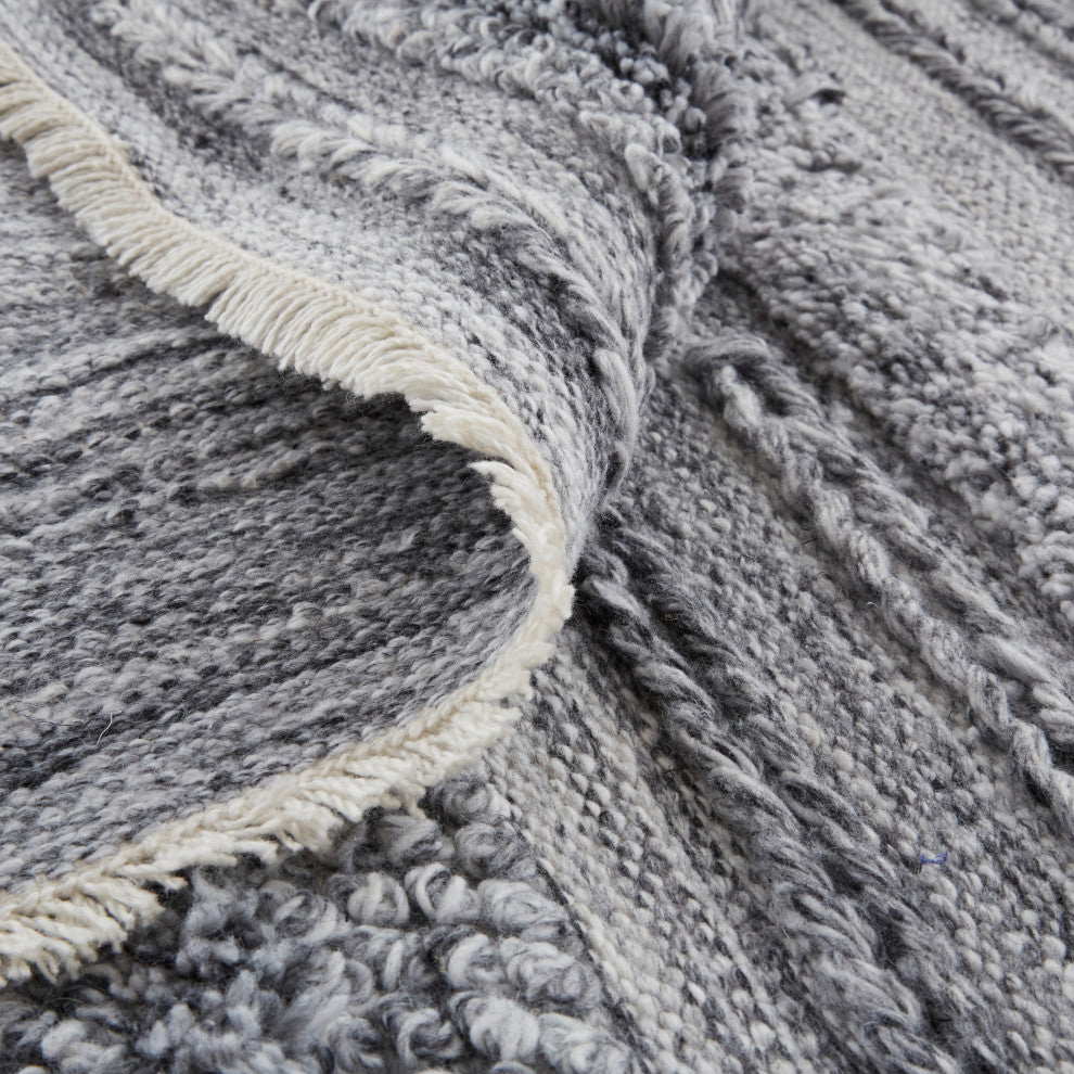 Weave & Wander Akton Shag Rug, Ivory/Dark Gray, 8ft x 10ft Rug