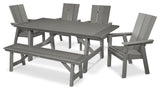 POLYWOOD Modern Adirondack 6-Piece Rustic Farmhouse Dining Set with Bench