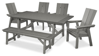 POLYWOOD Modern Adirondack 6-Piece Rustic Farmhouse Dining Set with Bench