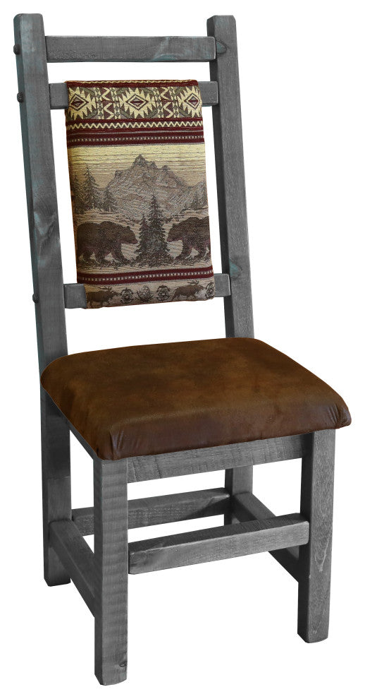 Barnwood Style Timber Peg Pedestal Dining Set, Smokey Gray, 36" X 60", Bear Run and Palomino Tobacco