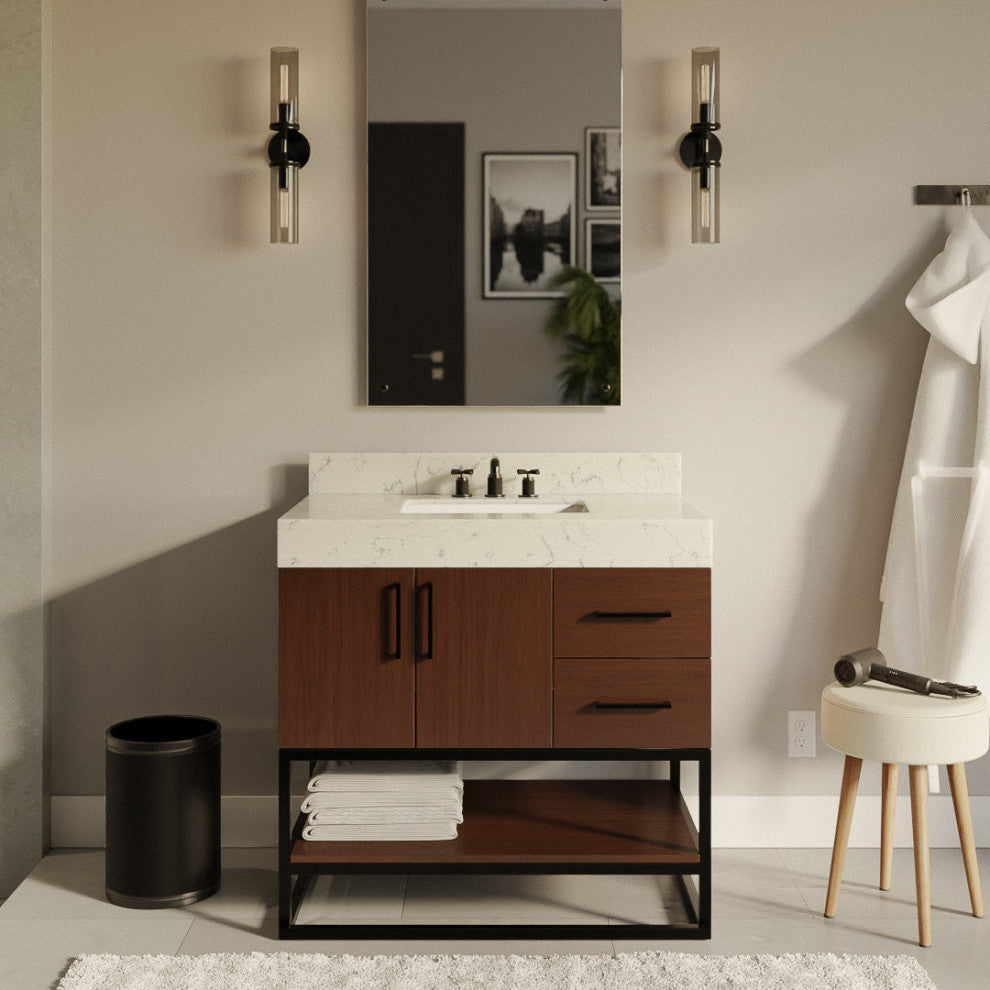 Ellis 36" Bathroom Vanity, Walnut, Top: Engineered Marble