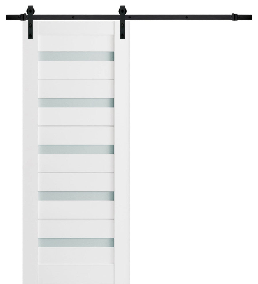 Barn Door 18 x 80 Frosted Glass, Quadro 4445 White, Set 6.6' Rail
