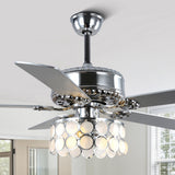 CurveCurio 52" Large Chrome Seashell Shade Ceiling Fan w 3 Light Quiet DC Motor