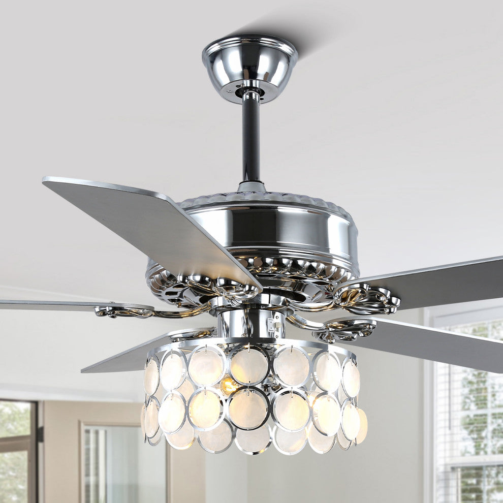 CurveCurio 52" Large Chrome Seashell Shade Ceiling Fan w 3 Light Quiet DC Motor
