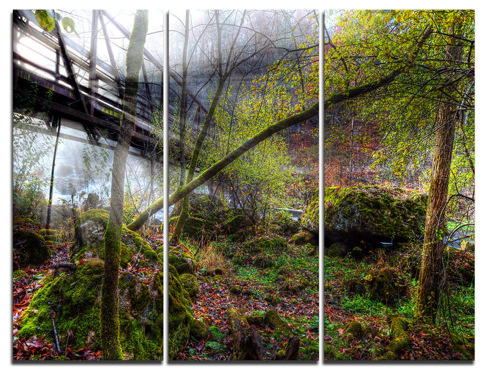"Creek and Bridge With Sunbeams" Photo Canvas Print, 3 Panels, 36"x28"