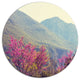 Pink Blossoming Flowers In Mountains, Floral Disc Metal Artwork, 23"