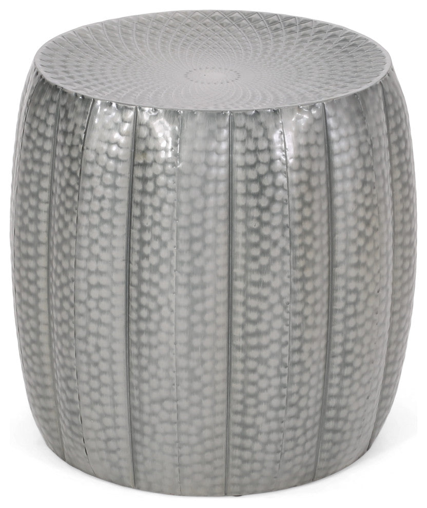 Craigue Modern Iron Mandala Pumpkin Side Table, Brushed Antique Silver
