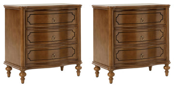 3-Drawer Nightstand With Solid Wood Legs & Built-In Outlets, Set of 2, Seadrift