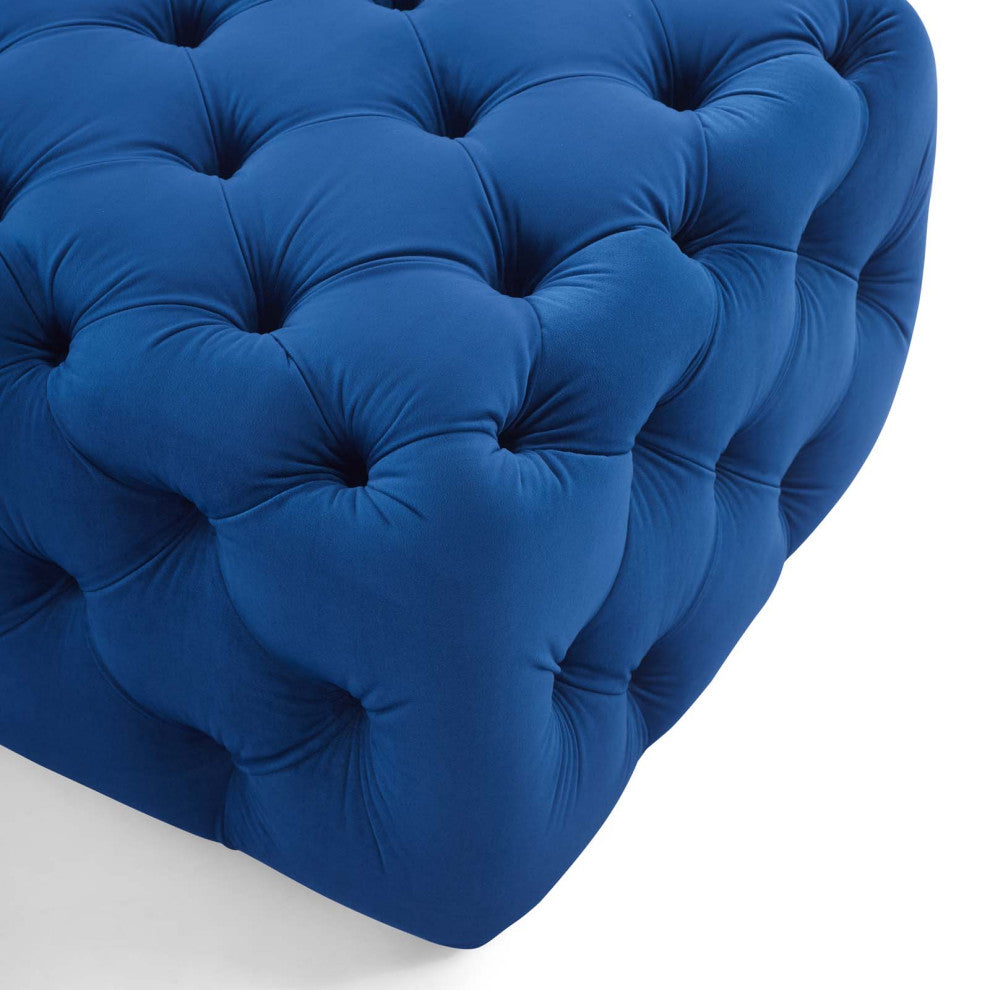 Tufted Accent Chair Ottoman, Square, Velvet, Blue Navy, Modern, Lounge