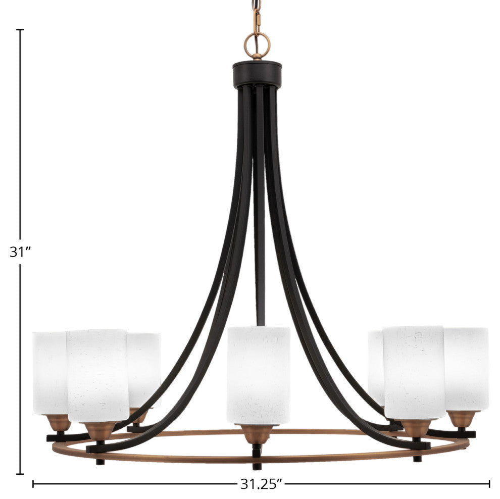 Paramount 8-Light Chandelier, Matte Black & Brass, 4" White Muslin Glass