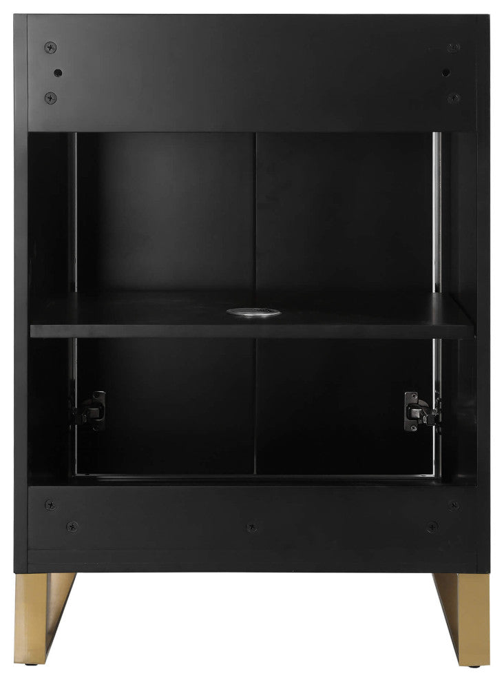Opulence Bath Vanity, Black Matte, 24", Satin Brass Hardware, Black Marble Top