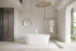 OWEN 65" Soaking Bathtub, Glossy White With Polished White Trim