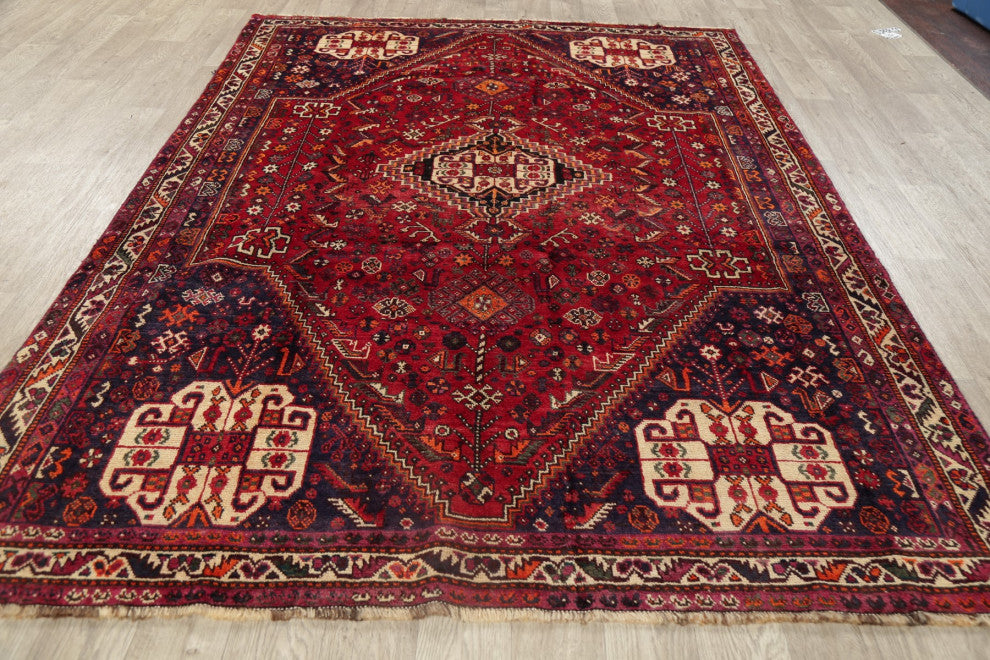 Consigned, Persian Antique Oriental Traditional Hand-Knotted Area Rug, Red, 7x9