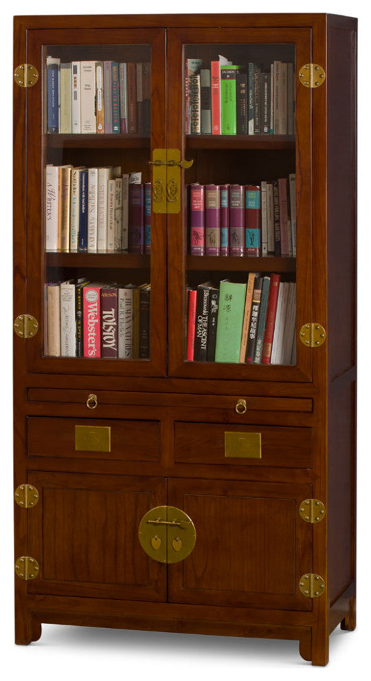 Mahogany Finish Elmwood Ming Style Asian Bookcase