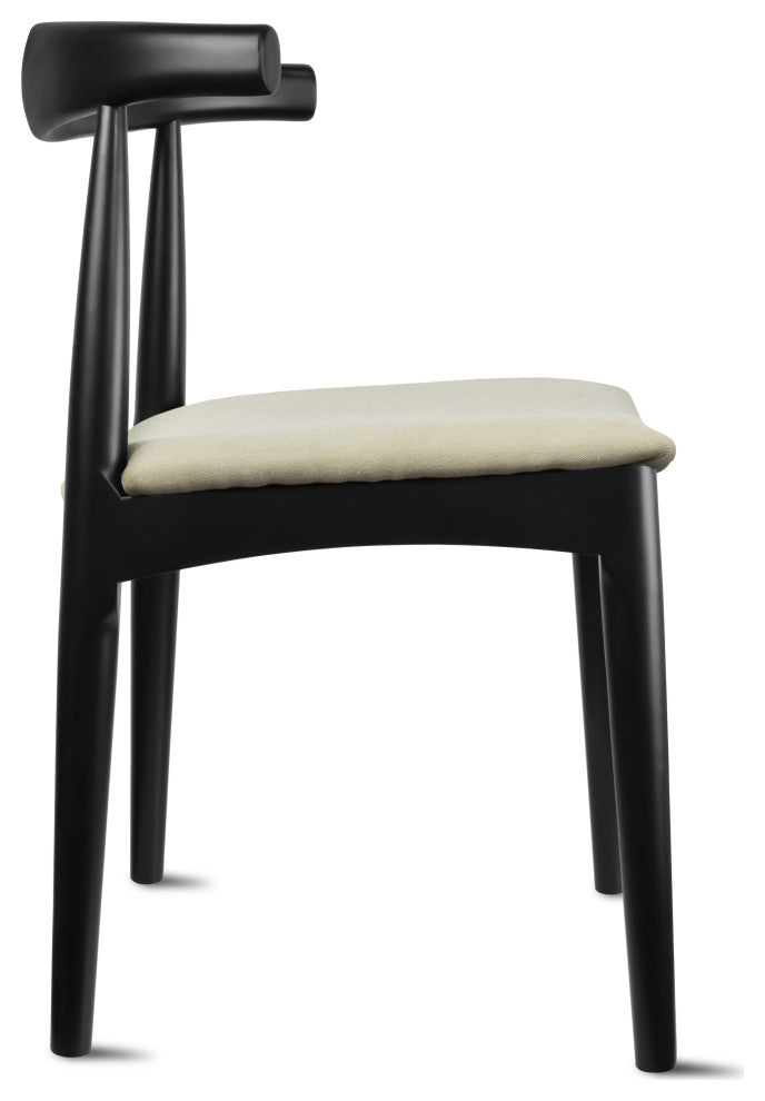 Set of 2 Modern Wooden Dining Chairs, PU Leather or Beige Fabric Seat, Black/Beige, Unassembled