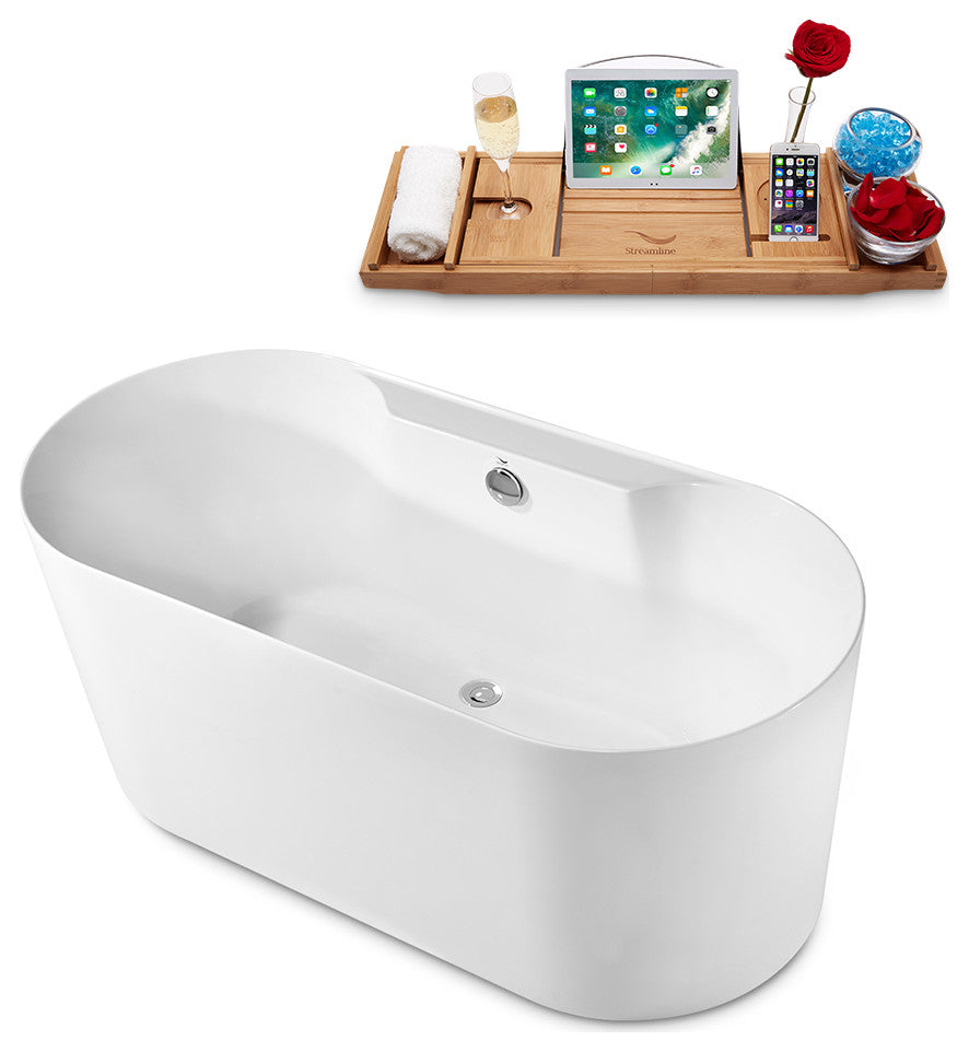 59" Streamline Freestanding Tub and Tray With Internal Drain