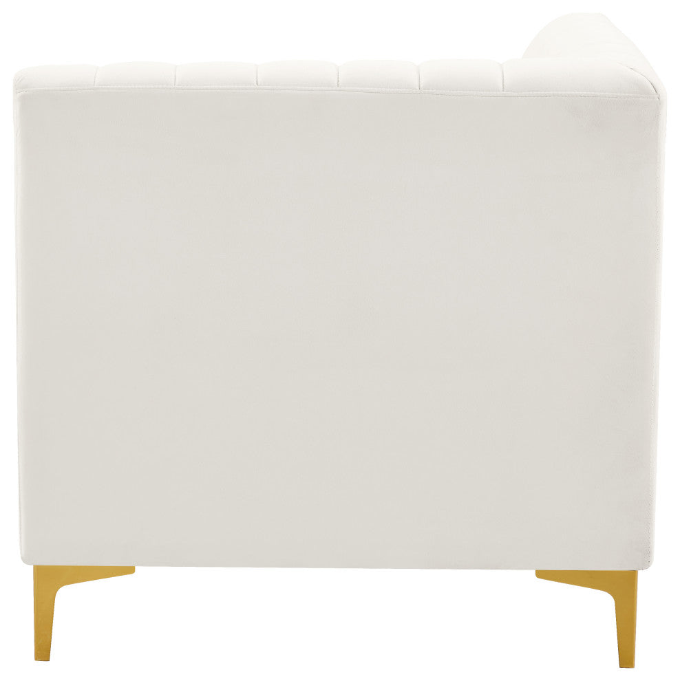 Alina Velvet Upholstered Modular Corner Chair, Cream