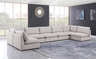 Mackenzie Linen Textured Fabric 7-Piece Modular U-Shaped Sectional, Beige