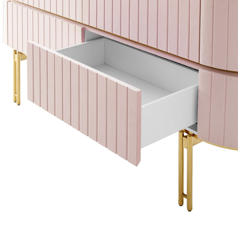 Console Entry Table Sideboard, Pink White, Velvet, Modern, Mid Century Lounge